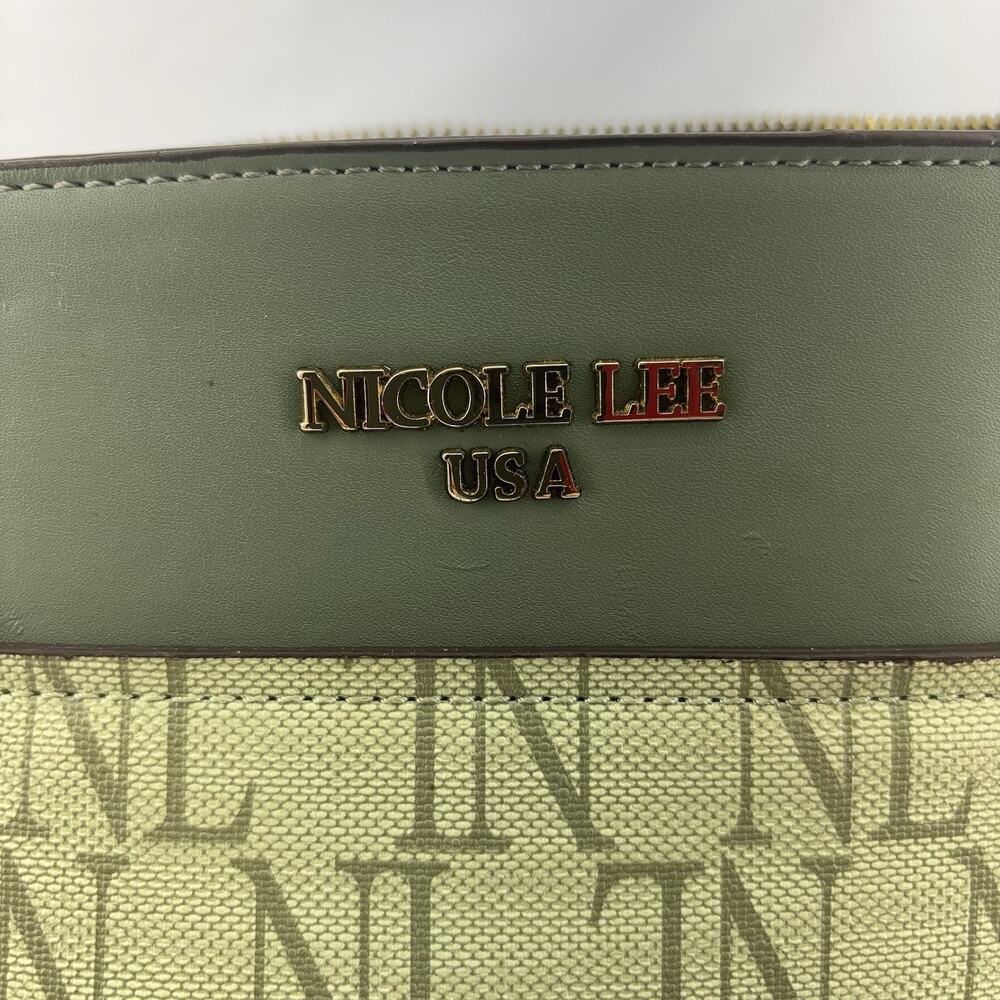 Nicole Lee Monogrammed Satchel Faux Vegan Sage Green Leather - Picture 8 of 9